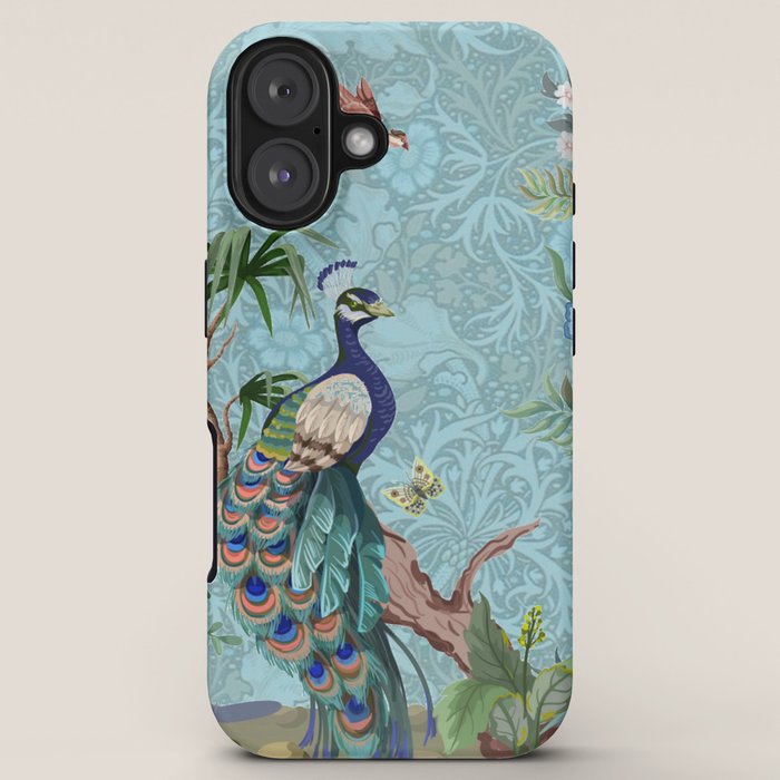 Chinoiserie Aqua Turquoise Peacock Garden & William Morris Art  iPhone Case Gallery Image 5