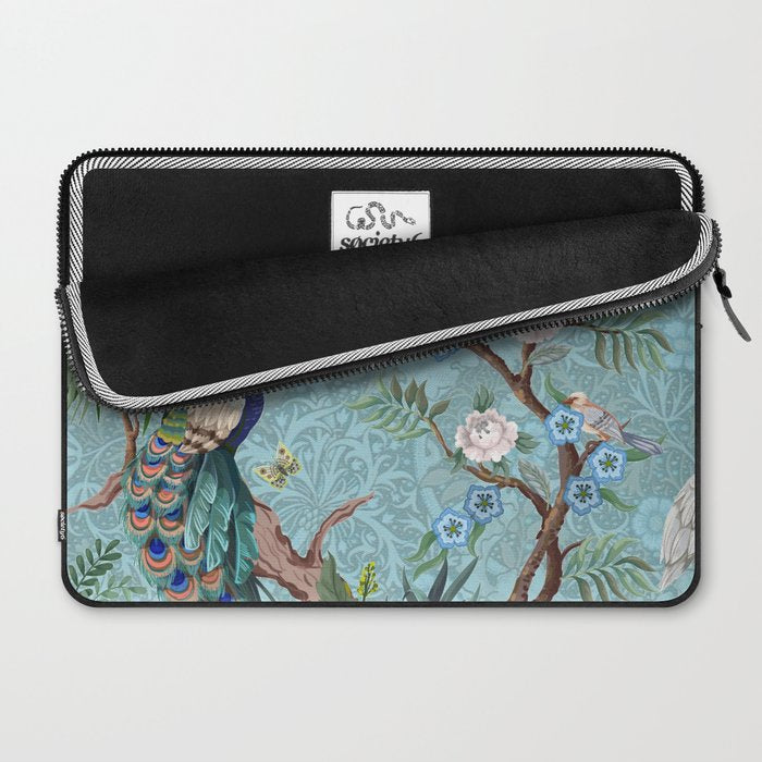 Chinoiserie Aqua Turquoise Peacock Garden & William Morris Art  Laptop Sleeve Gallery Image 2