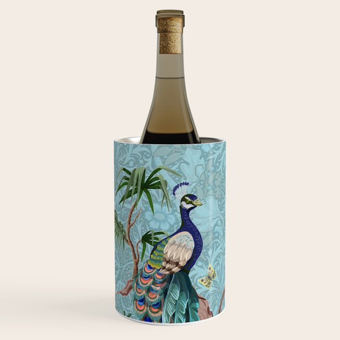 Chinoiserie Aqua Turquoise Peacock Garden & William Morris Art  Wine Chiller Gallery Image 2