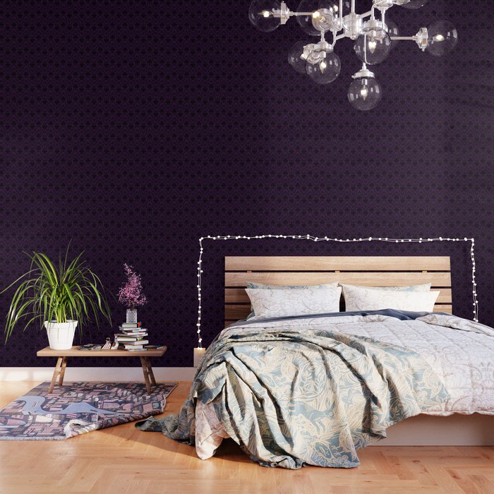 Aubergine and Black Damask Wallpaper Gallery Image 3