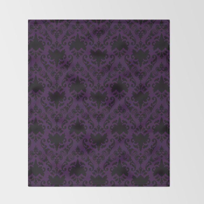 Aubergine and Black Damask Throw Blanket Gallery Image 2