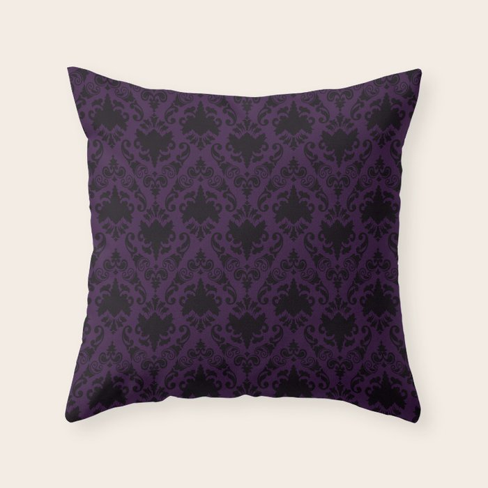 Aubergine and Black Damask Throw Pillow Gallery Image 1