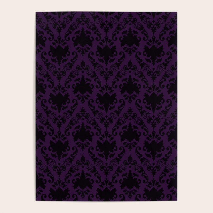 Aubergine and Black Damask Poster Gallery Image 1