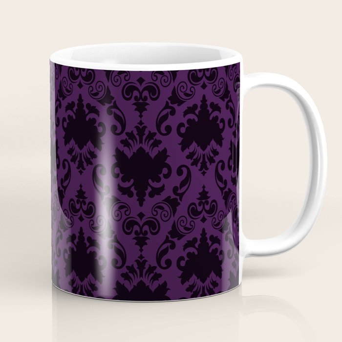 Aubergine and Black Damask Coffee Mug Gallery Image 1