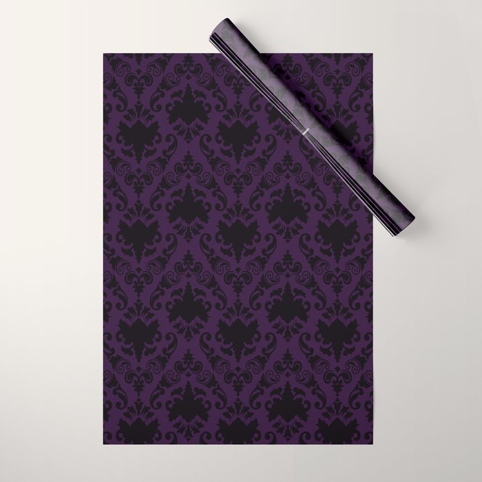 Aubergine and Black Damask Wrapping Paper Gallery Image 1