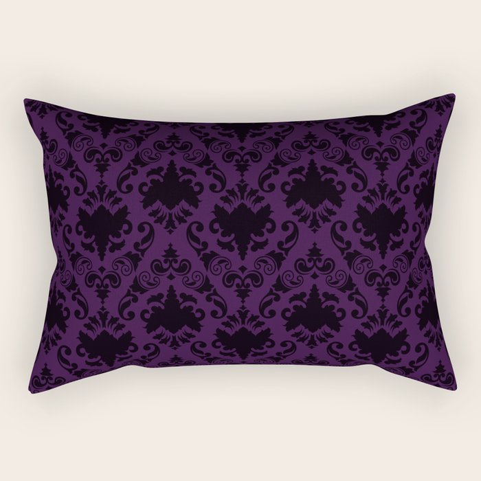 Aubergine and Black Damask Rectangular Pillow Gallery Image 2