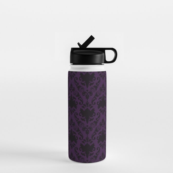 Aubergine and Black Damask Water Bottle Gallery Image 1
