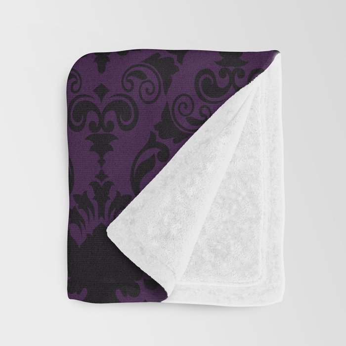 Aubergine and Black Damask Throw Blanket Gallery Image 3