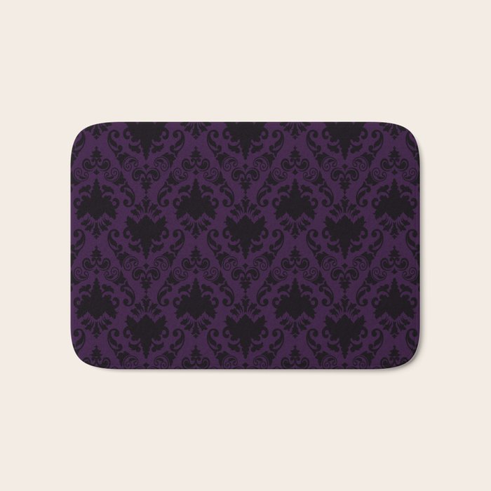Aubergine and Black Damask Bath Mat Gallery Image 1