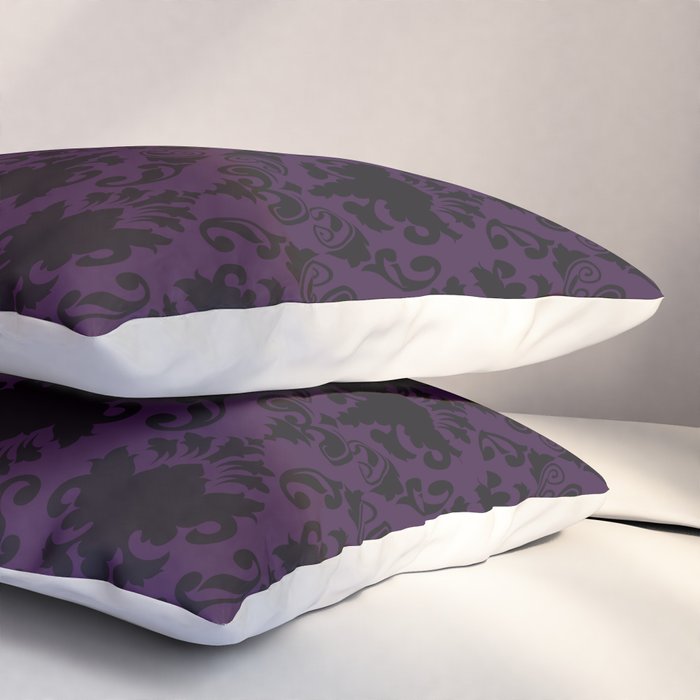 Aubergine and Black Damask Pillow Sham Gallery Image 3