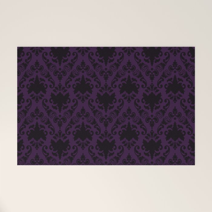 Aubergine and Black Damask Welcome Mat Gallery Image 1