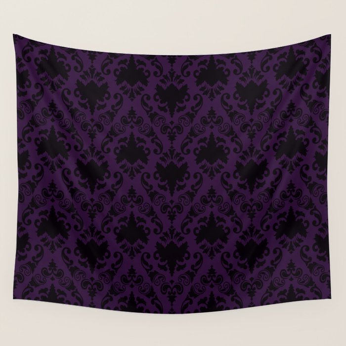 Aubergine and Black Damask Wall Tapestry Gallery Image 4