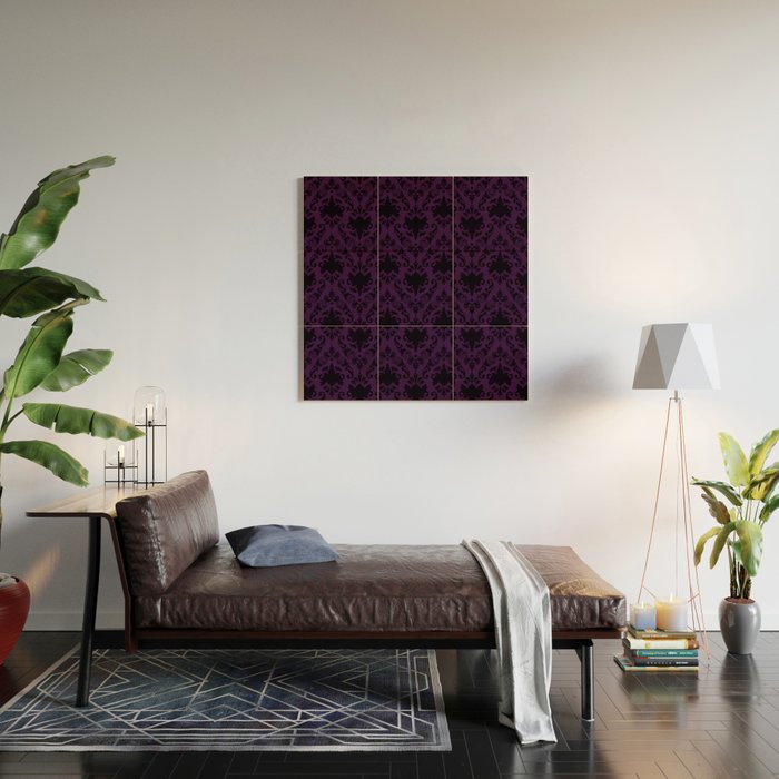 Aubergine and Black Damask Wood Wall Art Gallery Image 2