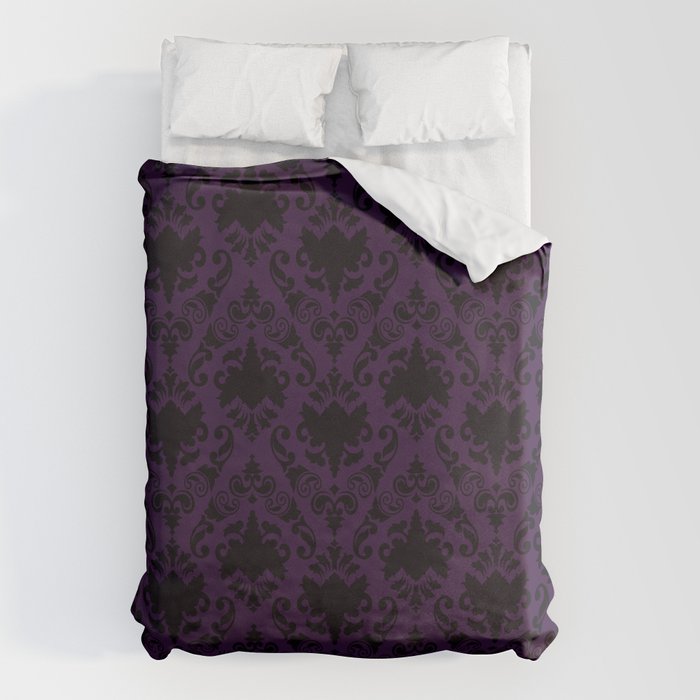 Aubergine and Black Damask Duvet Cover Gallery Image 6