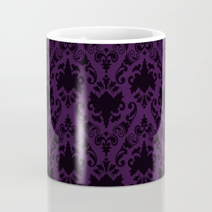 Aubergine and Black Damask Coffee Mug Gallery Image 4