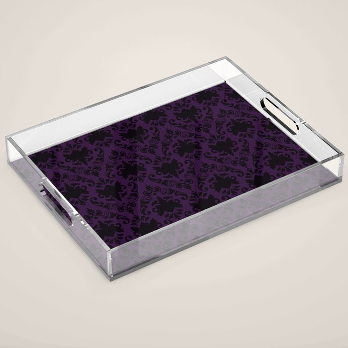 Aubergine and Black Damask Acrylic Tray Gallery Image 1