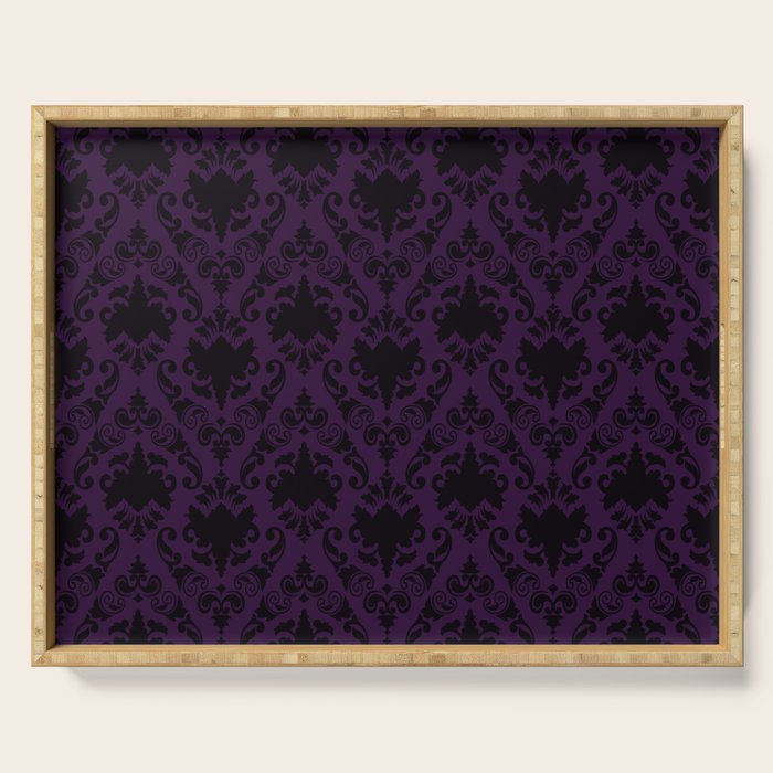 Aubergine and Black Damask Serving Tray Gallery Image 1