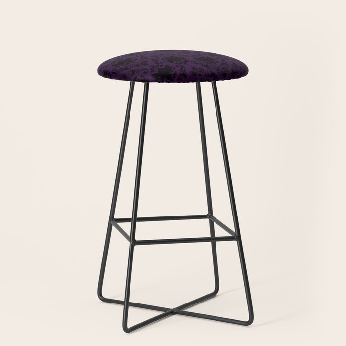 Aubergine and Black Damask Stool Gallery Image 1