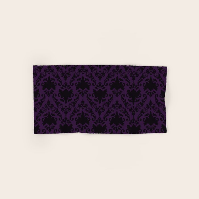 Aubergine and Black Damask Bath Towel Gallery Image 1