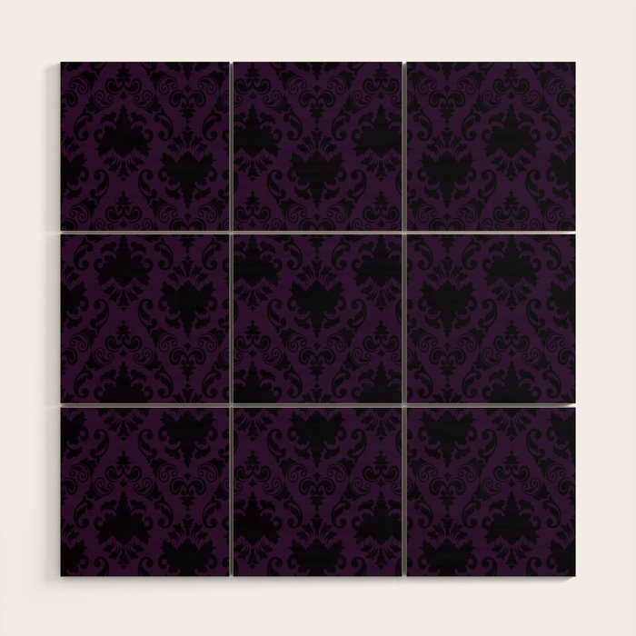 Aubergine and Black Damask Wood Wall Art Gallery Image 1