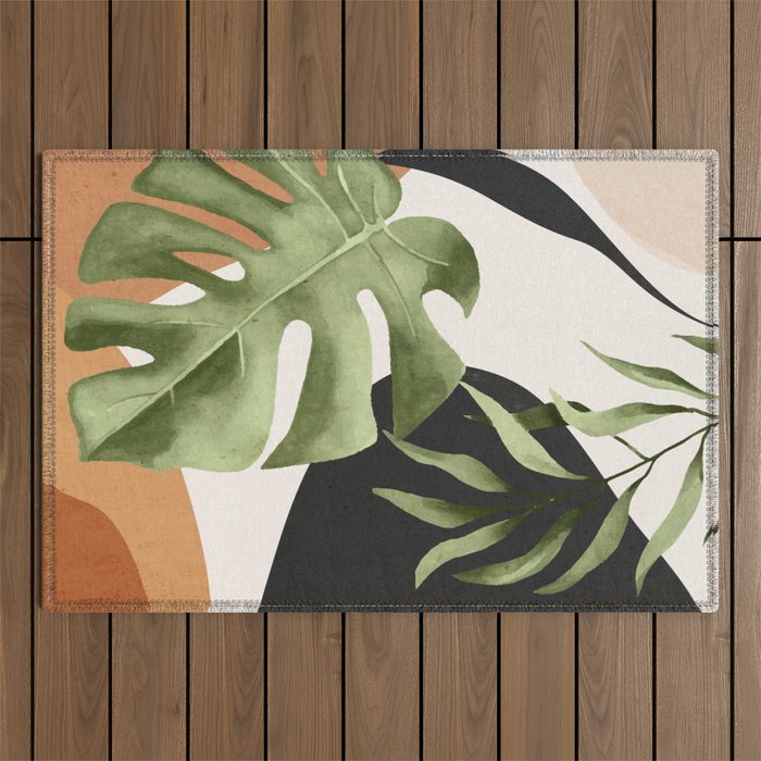 Abstract Art Tropical Leaves 23 Outdoor Rug Gallery Image 1