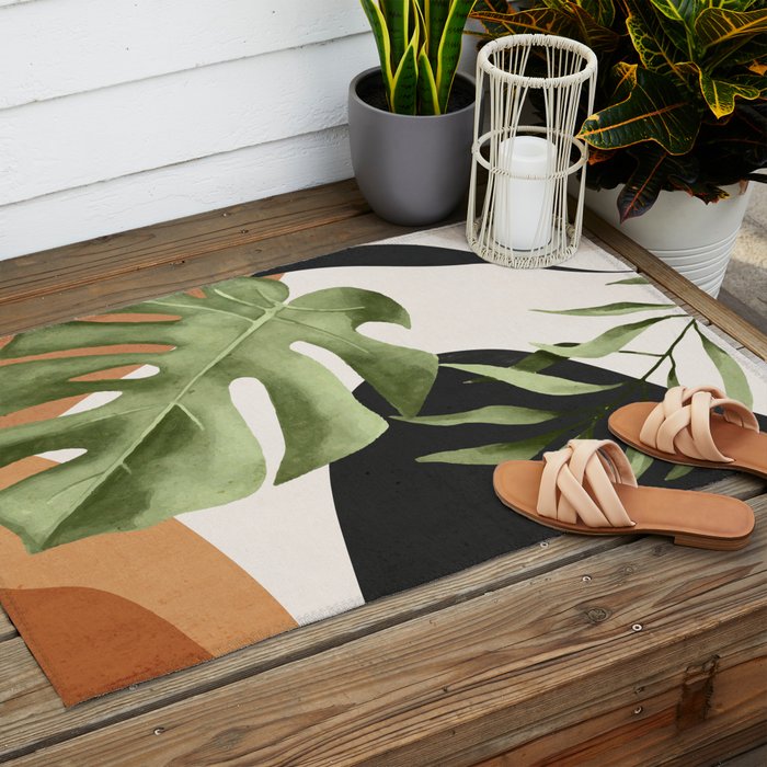 Abstract Art Tropical Leaves 23 Outdoor Rug Gallery Image 2