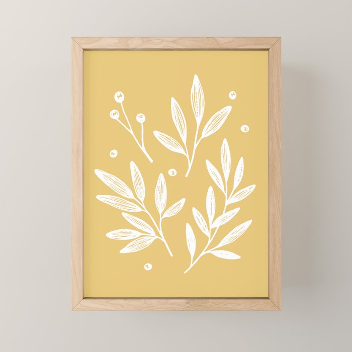 Botanic Pattern - White Yellow Mini Art Print Gallery Image 1