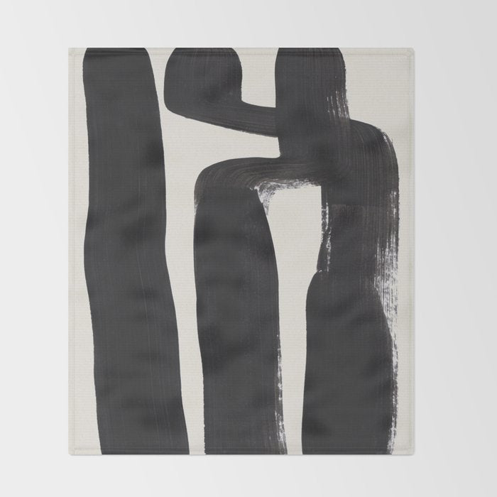 Mid Century Modern Minimalist Abstract Art Brush Strokes Black & White Ink Art Ancient Stripes Throw Blanket Gallery Image 2