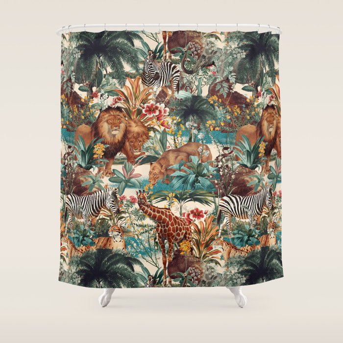 Floral and Animals Pattern IV Shower Curtain Gallery Image 1
