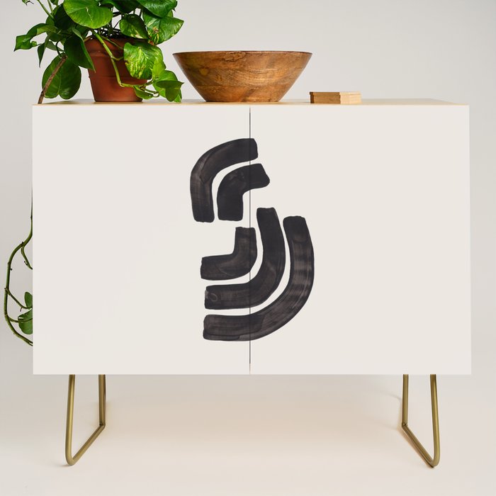 Turn Around Couple Mid Century Modern Minimalist Black Ink Painting Funky Tribal Credenza Gallery Image 1