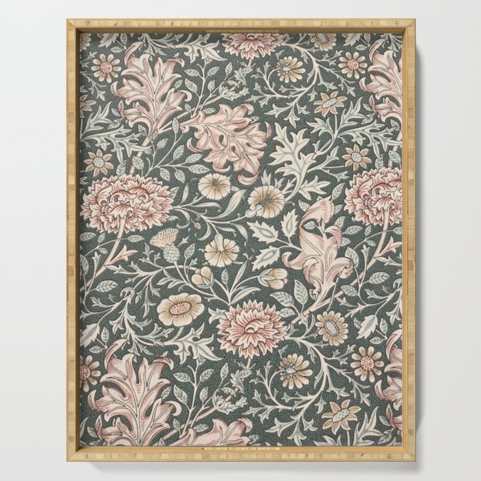 William Morris Double Bough Dark Green & Pink Floral Serving Tray Gallery Image 1