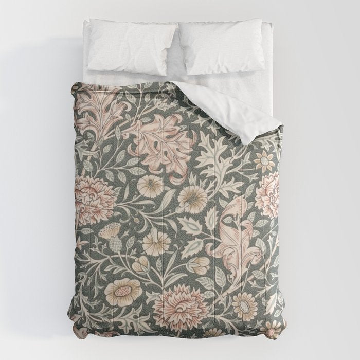 William Morris Double Bough Dark Green & Pink Floral Comforter Gallery Image 1