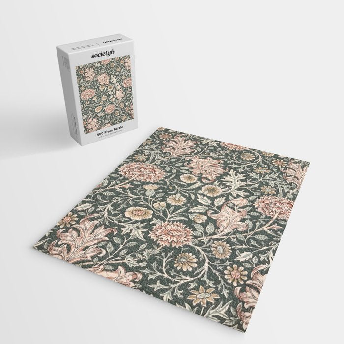 William Morris Double Bough Dark Green & Pink Floral Jigsaw Puzzle Gallery Image 2