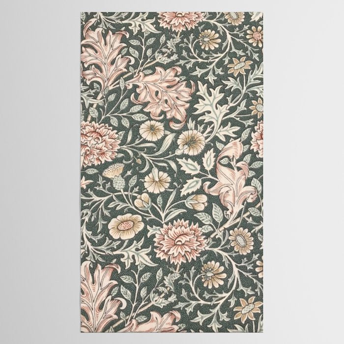 William Morris Double Bough Dark Green & Pink Floral Tablecloth Gallery Image 2