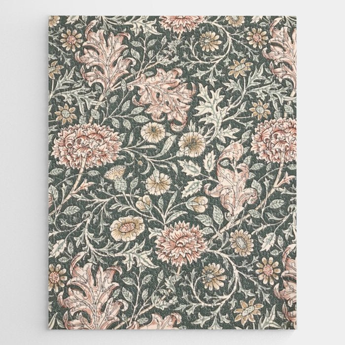 William Morris Double Bough Dark Green & Pink Floral Jigsaw Puzzle Gallery Image 1
