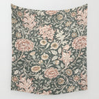 William Morris Double Bough Dark Green & Pink Floral Wall Tapestry Gallery Image 4