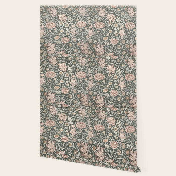 William Morris Double Bough Dark Green & Pink Floral Wallpaper Gallery Image 2
