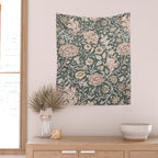 William Morris Double Bough Dark Green & Pink Floral Wall Tapestry Gallery Image 2