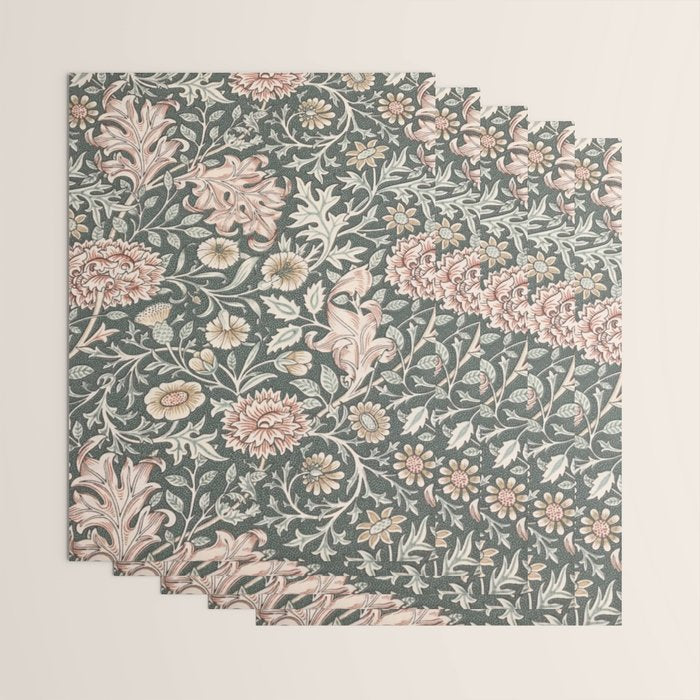 William Morris Double Bough Dark Green & Pink Floral Wrapping Paper Gallery Image 3