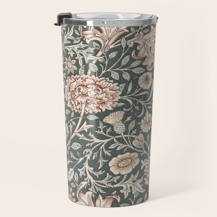 William Morris Double Bough Dark Green & Pink Floral Travel Mug Gallery Image 3