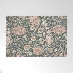 William Morris Double Bough Dark Green & Pink Floral Welcome Mat Gallery Image 1
