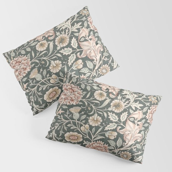 William Morris Double Bough Dark Green & Pink Floral Pillow Sham Gallery Image 3