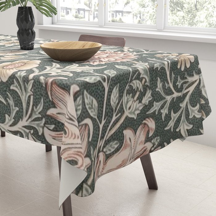 William Morris Double Bough Dark Green & Pink Floral Tablecloth Gallery Image 3