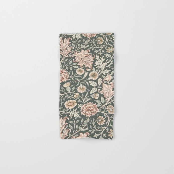William Morris Double Bough Dark Green & Pink Floral Bath Towel Gallery Image 1