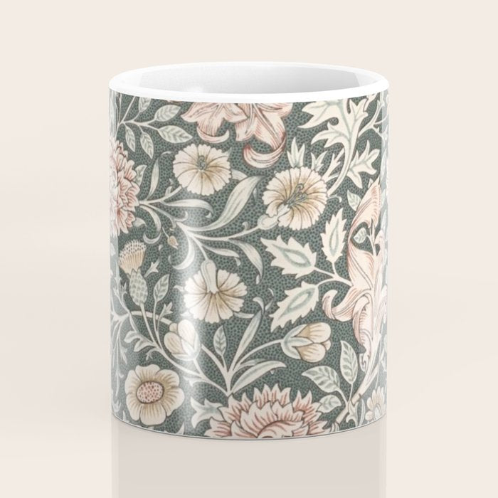 William Morris Double Bough Dark Green & Pink Floral Coffee Mug Gallery Image 4