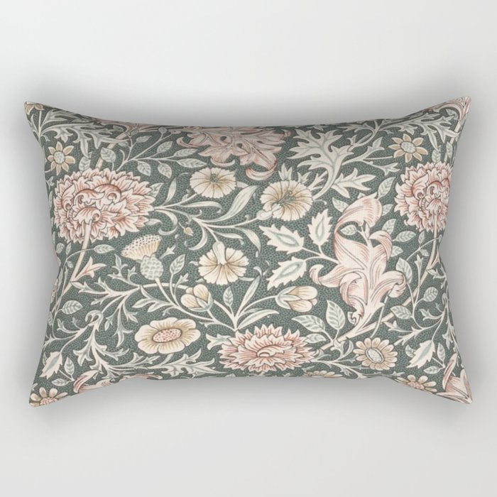 William Morris Double Bough Dark Green & Pink Floral Rectangular Pillow Gallery Image 1