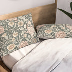 William Morris Double Bough Dark Green & Pink Floral Pillow Sham Gallery Image 2