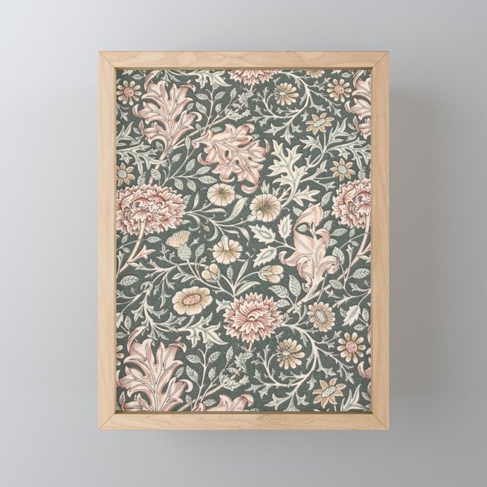 William Morris Double Bough Dark Green & Pink Floral Mini Art Print Gallery Image 1
