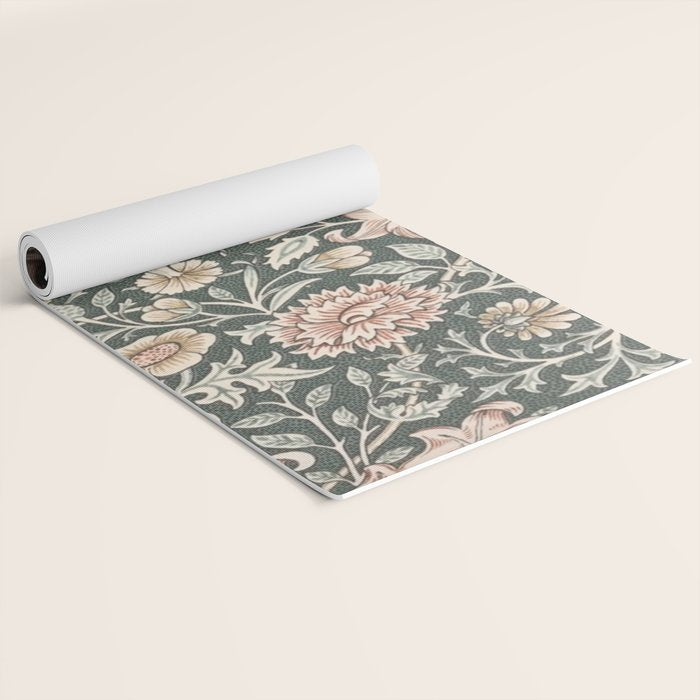 William Morris Double Bough Dark Green & Pink Floral Yoga Mat Gallery Image 2