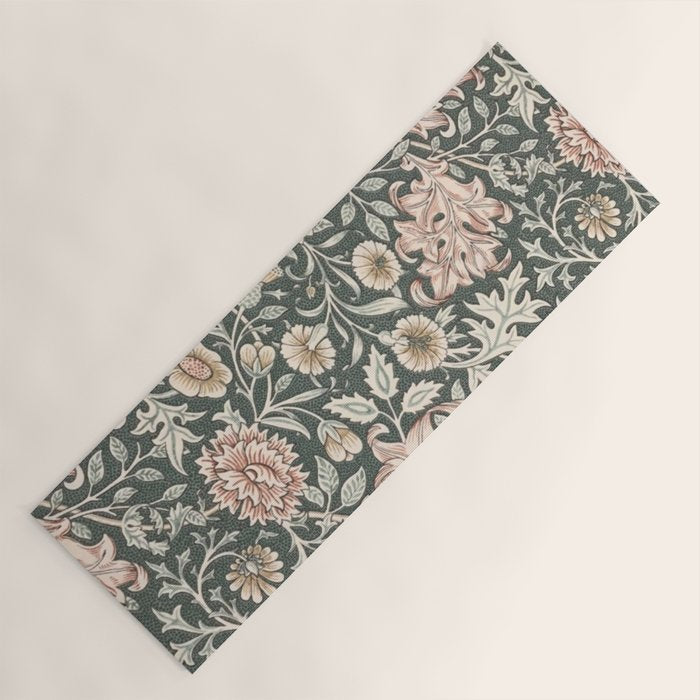 William Morris Double Bough Dark Green & Pink Floral Yoga Mat Gallery Image 1